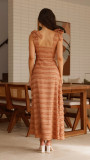 French retro gentle elegant V-neck textured dress