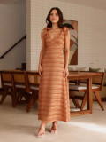 French retro gentle elegant V-neck textured dress