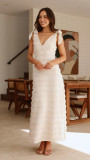 French retro gentle elegant V-neck textured dress