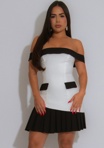 Women contrast color off shoulder party dress