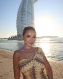 Lace slash-shoulder slim beach holiday dress