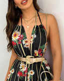 Halter neck halter back V-neck shorts rompers jumpsuit