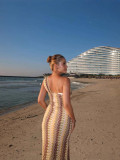 Lace slash-shoulder slim beach holiday dress