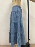 Bohemian A-line Layered Cake Denim Skirt