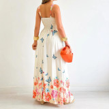 Summer wide strap positioning print holiday dress