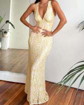 Holiday V-neck backless slim fit lace dress