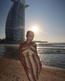 Lace slash-shoulder slim beach holiday dress