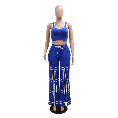 Suspender top with lace-up loose wide-leg pants two-piece set for women