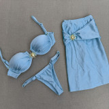 Three-piece bikini sexy solid color split women's swimsuit female