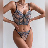 Floral sexy embroidery steel ring herringbone gathered sexy underwear set