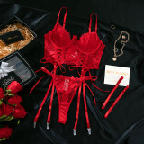 Sexy Camisole Bra Lace Half Cup Fishbone Steel Ring Gathered Underwear Set