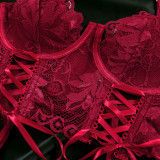 Sexy Camisole Bra Lace Half Cup Fishbone Steel Ring Gathered Underwear Set