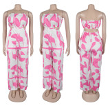Elegant printed wide-leg tube jumpsuit