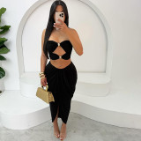 Summer Solid Color Sexy Tube Top and High Waist Irregular Skirt Set for Women