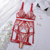 Women sexy red lace garter lingerie set