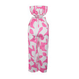 Elegant printed wide-leg tube jumpsuit