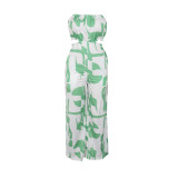 Elegant printed wide-leg tube jumpsuit