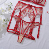 Women sexy red lace garter lingerie set