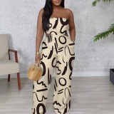 Elegant printed wide-leg tube jumpsuit