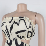Elegant printed wide-leg tube jumpsuit