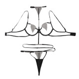 Sexy three-point hollow bra set chain halter neck underwear panties three-piece set