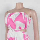 Elegant printed wide-leg tube jumpsuit