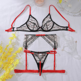 Embroidered underwear set sexy black 4-piece bra set