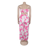 Elegant printed wide-leg tube jumpsuit