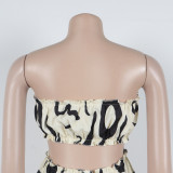 Elegant printed wide-leg tube jumpsuit