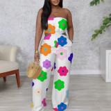 Elegant printed wide-leg tube jumpsuit