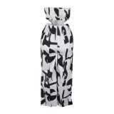 Elegant printed wide-leg tube jumpsuit