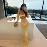 Women's beach vacation long sleeve bikini three piece set