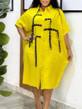 Women's short-sleeved loose lapel shirt mid-length blouse dress