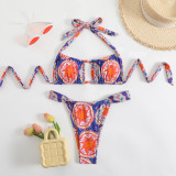 Women's Sexy Two-Piece Print Halter Neck Thong Bikini Swimsuit