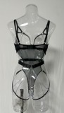 Women black hollow out transparent open cup sexy chains teddy lingerie