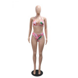 Printed bikini women's swimsuit three-piece without headscarf