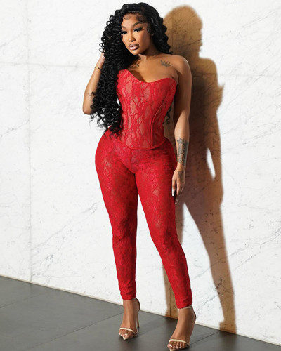 Women's Lace Tube Top Pants Set