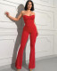 Women's solid color red flared tube jumpsuit