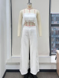 Solid color tassel tube top high waist wide leg pants suit