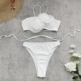White tube bikini top high waist bottom cover-up three piece swimsuit for women