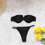 Pure color lace sexy bikini three-piece swimsuit for women