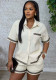 Women's suit contrast color lapel short-sleeved shirt casual shorts summer two-piece set