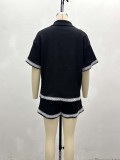 Women's suit contrast color lapel short-sleeved shirt casual shorts summer two-piece set