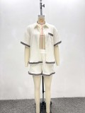 Women's suit contrast color lapel short-sleeved shirt casual shorts summer two-piece set
