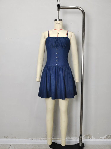 Women casual sleeveless strap short dress