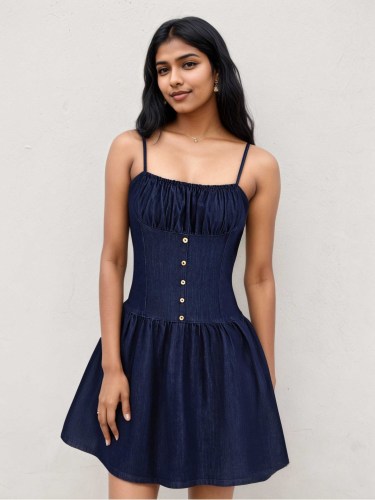Women casual sleeveless strap short dress