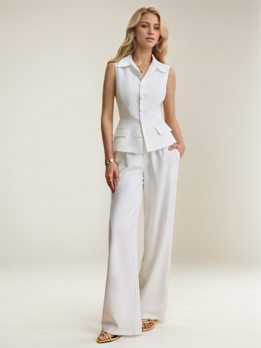 Women Elegant Sleeveless Lapel Slim Fit Vest Wide Leg Pants Women's Clothing