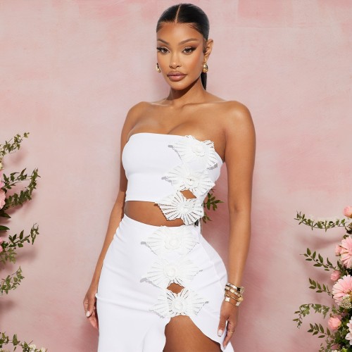 Women's high-slit skirt  tube top two-piece party skirt set