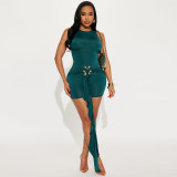 Women's solid color jumpsuit with metal buckle