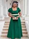 Women occassional solid color u-neck high waist maxi dress